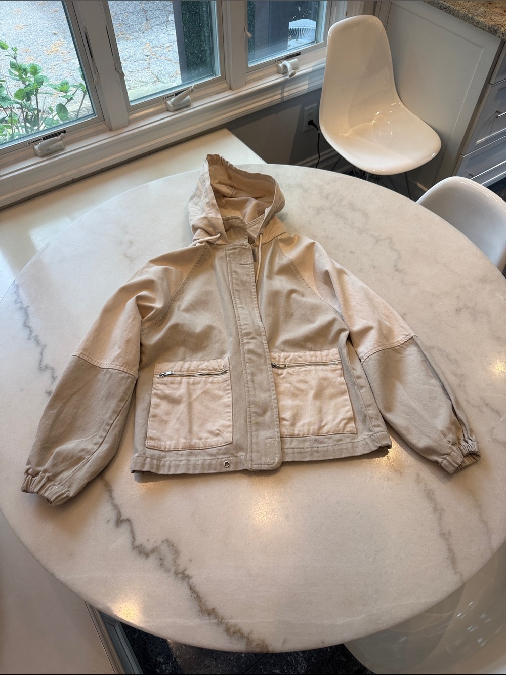 NWOT TOPSHOP Light tan and Beige cotton Hooded Utility Jacket - Picture 2 of 9